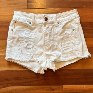 American Eagle White Distressed Jean Shorts